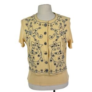 Double D Ranchwear Yellow Soutache &‎ Rhinestone Vest and Ribbed Shirt Set Small